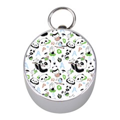 Giant Panda Bear Pattern Mini Silver Compasses