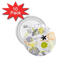 Doodle Flowers Hand Drawing Pattern 1 75  Buttons (10 Pack)