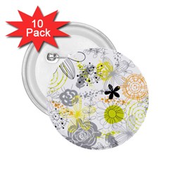 Doodle Flowers Hand Drawing Pattern 2 25  Buttons (10 Pack) 