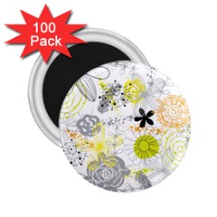 Doodle Flowers Hand Drawing Pattern 2 25  Magnets (100 Pack) 