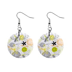 Doodle Flowers Hand Drawing Pattern Mini Button Earrings