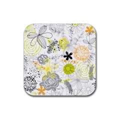 Doodle Flowers Hand Drawing Pattern Rubber Coaster (square)