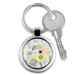 Doodle Flowers Hand Drawing Pattern Key Chain (round)