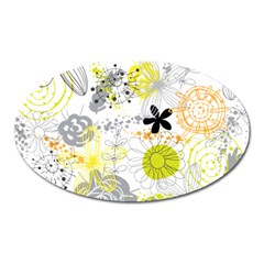 Doodle Flowers Hand Drawing Pattern Oval Magnet