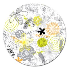 Doodle Flowers Hand Drawing Pattern Magnet 5  (round) by Jancukart