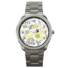 Doodle Flowers Hand Drawing Pattern Sport Metal Watch