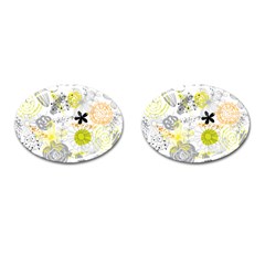 Doodle Flowers Hand Drawing Pattern Cufflinks (oval)