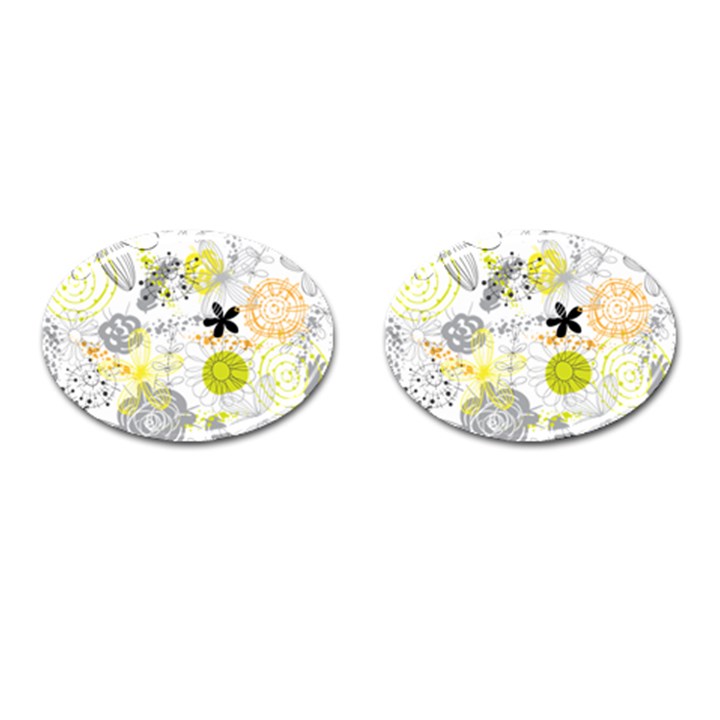 Doodle Flowers Hand Drawing Pattern Cufflinks (Oval)