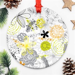 Doodle Flowers Hand Drawing Pattern Round Ornament (two Sides)