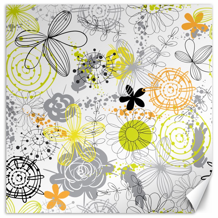 Doodle Flowers Hand Drawing Pattern Canvas 12  x 12 