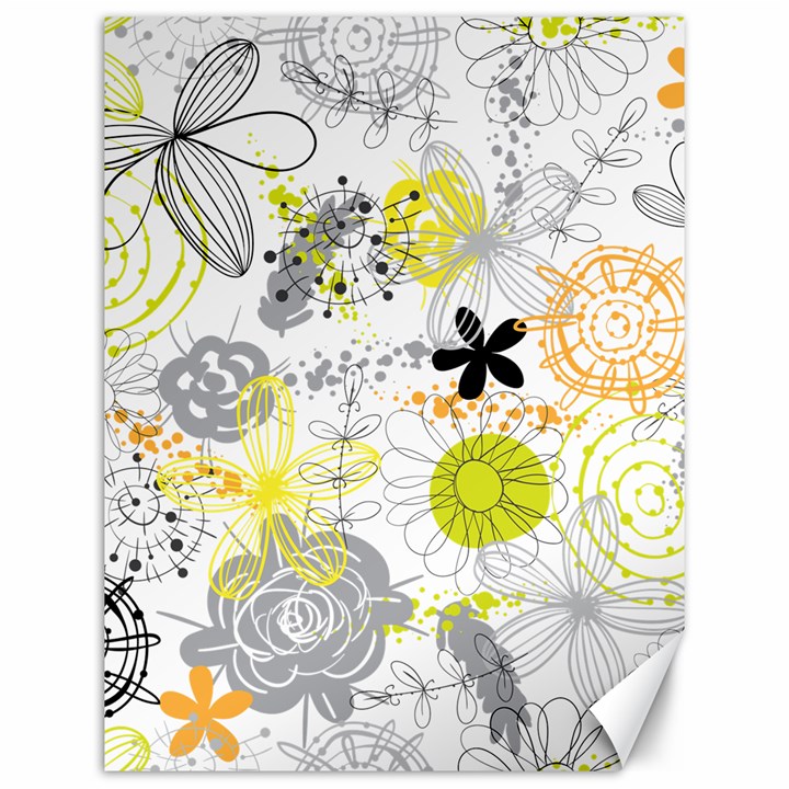 Doodle Flowers Hand Drawing Pattern Canvas 12  x 16 