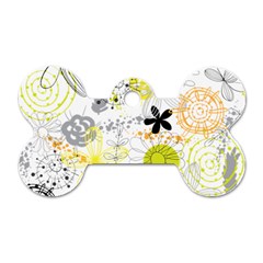 Doodle Flowers Hand Drawing Pattern Dog Tag Bone (two Sides)