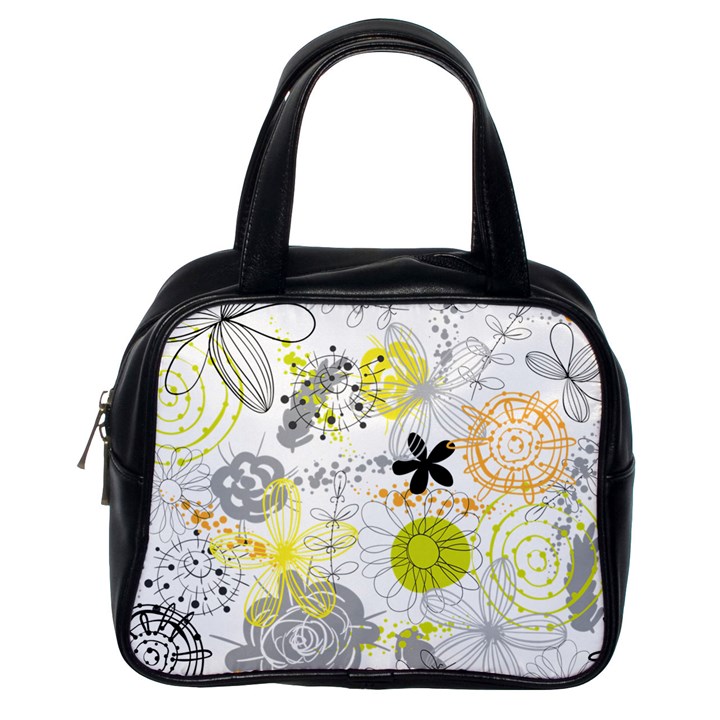 Doodle Flowers Hand Drawing Pattern Classic Handbag (One Side)