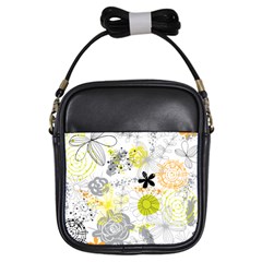 Doodle Flowers Hand Drawing Pattern Girls Sling Bag