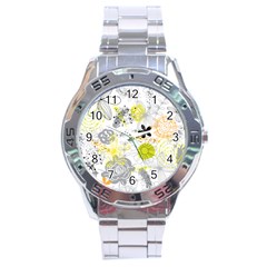 Doodle Flowers Hand Drawing Pattern Stainless Steel Analogue Watch