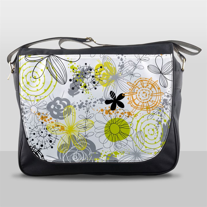 Doodle Flowers Hand Drawing Pattern Messenger Bag