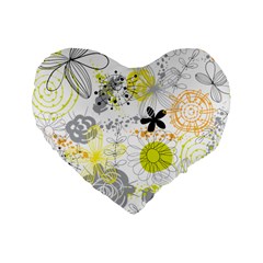 Doodle Flowers Hand Drawing Pattern Standard 16  Premium Heart Shape Cushions