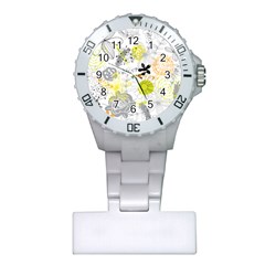 Doodle Flowers Hand Drawing Pattern Plastic Nurses Watch