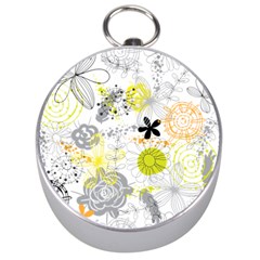 Doodle Flowers Hand Drawing Pattern Silver Compasses by Jancukart