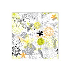 Doodle Flowers Hand Drawing Pattern Satin Bandana Scarf 22  X 22 