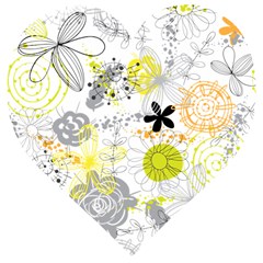 Doodle Flowers Hand Drawing Pattern Wooden Puzzle Heart