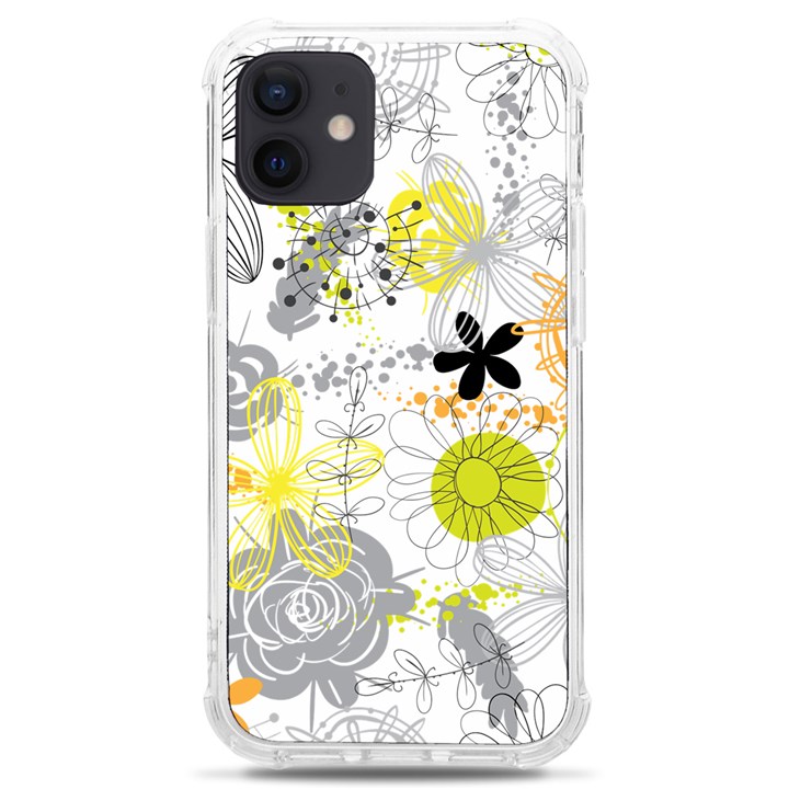 Doodle Flowers Hand Drawing Pattern iPhone 12 mini TPU UV Print Case	