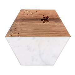 Doodle Flowers Hand Drawing Pattern Marble Wood Coaster (hexagon) 