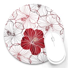 Red Hibiscus Flowers Art Round Mousepad