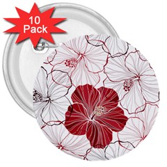 Red Hibiscus Flowers Art 3  Buttons (10 Pack) 