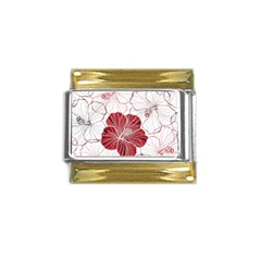 Red Hibiscus Flowers Art Gold Trim Italian Charm (9mm)