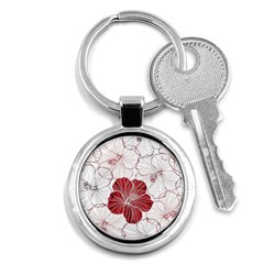 Red Hibiscus Flowers Art Key Chain (round)