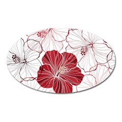 Red Hibiscus Flowers Art Oval Magnet