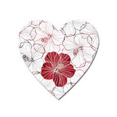 Red Hibiscus Flowers Art Heart Magnet