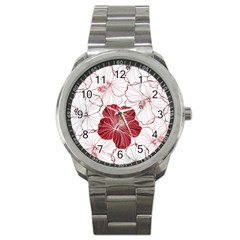 Red Hibiscus Flowers Art Sport Metal Watch