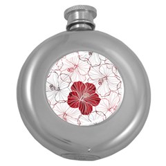 Red Hibiscus Flowers Art Round Hip Flask (5 Oz)