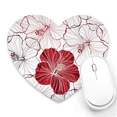 Red Hibiscus Flowers Art Heart Mousepad