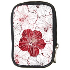 Red Hibiscus Flowers Art Compact Camera Leather Case by Jancukart