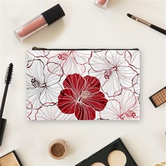 Red Hibiscus Flowers Art Cosmetic Bag (medium) by Jancukart