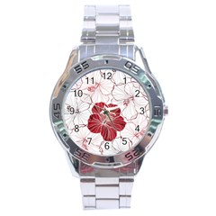 Red Hibiscus Flowers Art Stainless Steel Analogue Watch by Jancukart