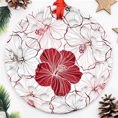 Red Hibiscus Flowers Art Ornament (round Filigree)