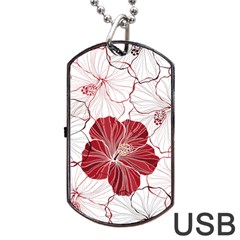 Red Hibiscus Flowers Art Dog Tag Usb Flash (one Side)