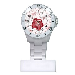 Red Hibiscus Flowers Art Plastic Nurses Watch