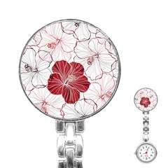 Red Hibiscus Flowers Art Stainless Steel Nurses Watch