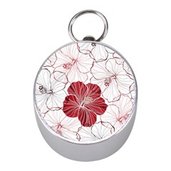 Red Hibiscus Flowers Art Mini Silver Compasses