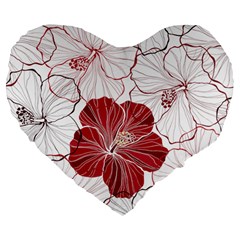 Red Hibiscus Flowers Art Large 19  Premium Flano Heart Shape Cushions by Jancukart