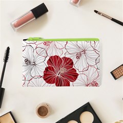 Red Hibiscus Flowers Art Cosmetic Bag (xs) by Jancukart