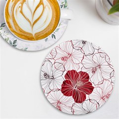 Red Hibiscus Flowers Art Uv Print Round Tile Coaster by Jancukart