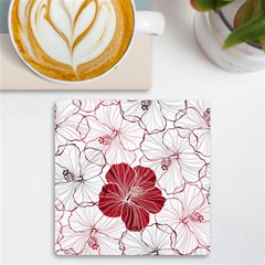 Red Hibiscus Flowers Art Uv Print Square Tile Coaster  by Jancukart