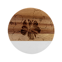 Red Hibiscus Flowers Art Marble Wood Coaster (round)