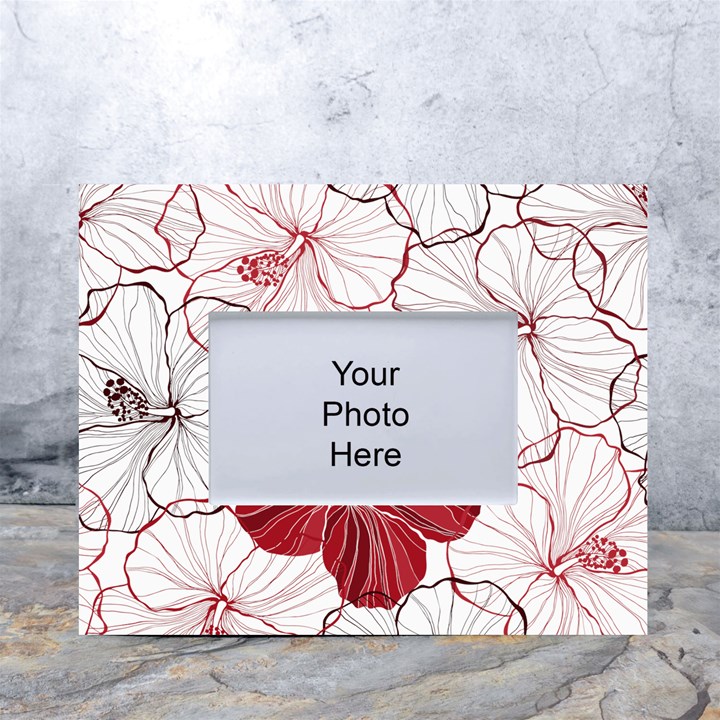 Red Hibiscus Flowers Art White Tabletop Photo Frame 4 x6 